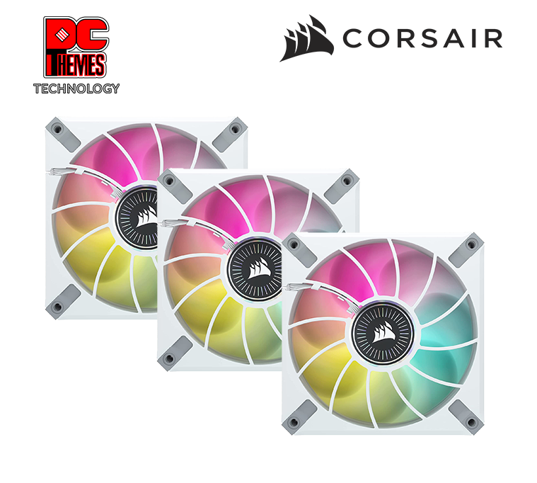 CORSAIR iCUE ML120 White RGB ELITE Premium 120mm PWM Magnetic Levitation Case Fan - Triple Fan Kit with iCUE Lighting Node CORE